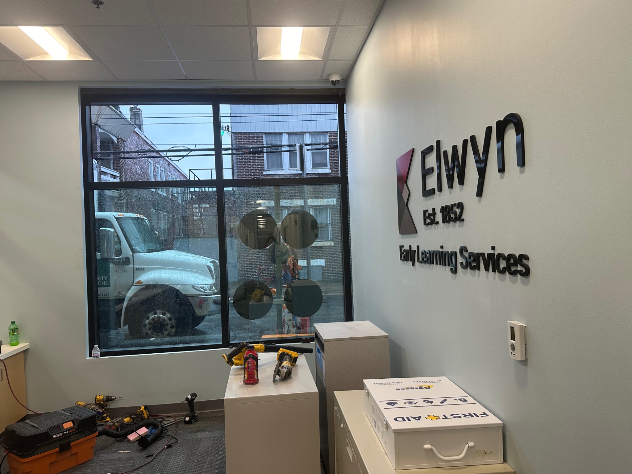 Completed protective glazing at the facility reception area